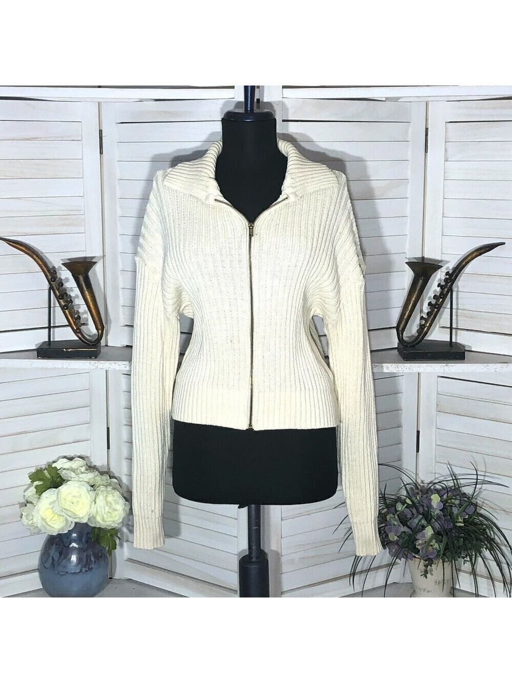Vintage 90s cream cardigan cotton ribbed cottage peppy Fisherman Coastal cowgirl